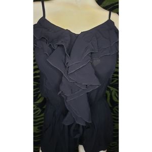 Black ruffle waist tied romper